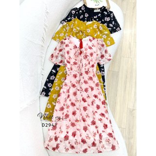 Đầm công sở bigsize Maihouse hoa nhún ngực cổ tim dáng xoè chất voan tơ thêu nhẹ nhàng phù hợp dạo phố chụp ảnh - D2941