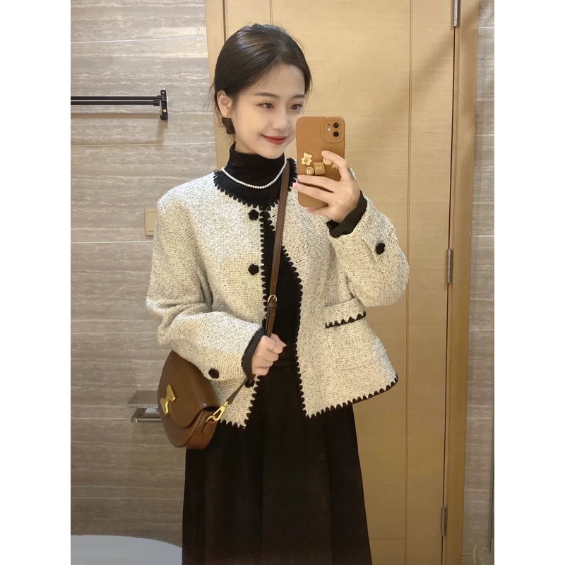 Áo Khoác Dạ Tweed nữ Dày Dặn