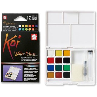 Màu nước dạng nén sakura kói water colors pocket field sketch box kèm cọ - 12 màu