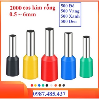 Combo 2000 đầu cos dây điện cos kim rỗng ( 0.5 - 6mm) 4 màu : Xanh đỏ vàng đen