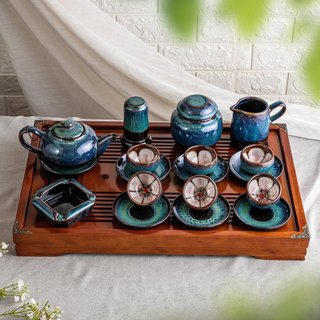 Ấm chén bát tràng men hỏa biến, bộ ấm chén pha trà lòng hoa