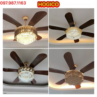 Quạt trần đèn mâm pha lê - Động cơ DC lõi đồng 100% siêu êm, siêu mát Q#22