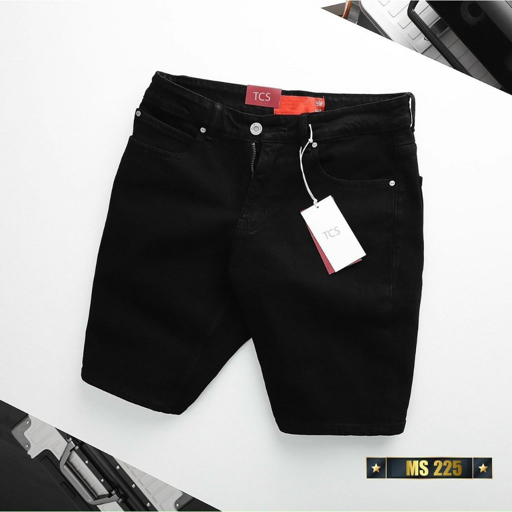 Quần short jean nam đen- quần jean lửng in logo thời trang PN SHOP90 MS206