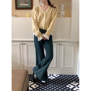 Áo cardigan len viền ren