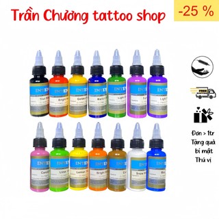 Mực tập xăm, set 14 màu mực mực xăm da giả intenze, mực tập xăm da giả intenze chai 1oz