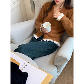 Áo cardigan len viền ren