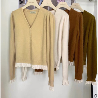 Áo cardigan len viền ren