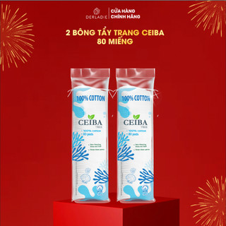 Combo 2 Bông Tẩy Trang Ceiba Derladie 100% Cotton Siêu Tiết Kiệm Dung Dịch 80 Miếng x2
