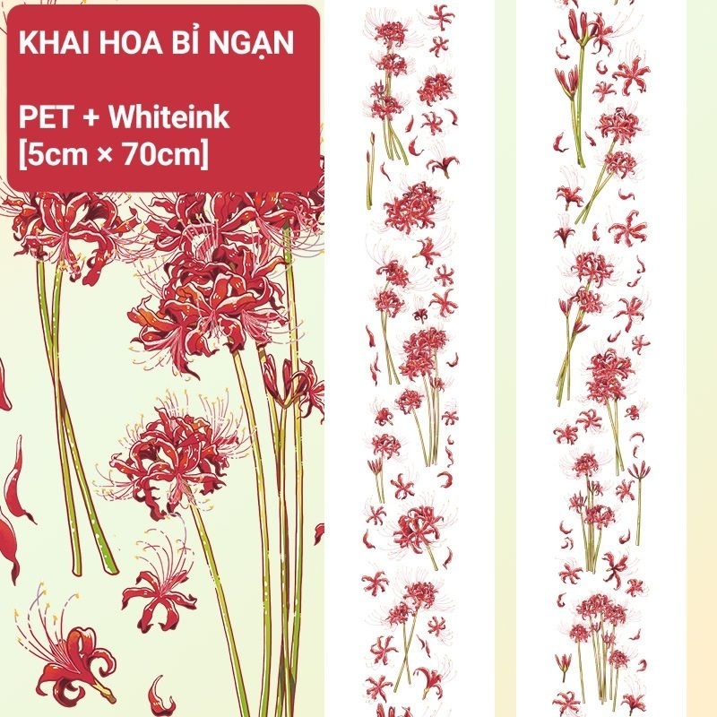 [PA117] băng dính PET nền trong [Khai hoa bỉ ngạn] washi hình dán sticker hoa lá cổ trang cổ phong