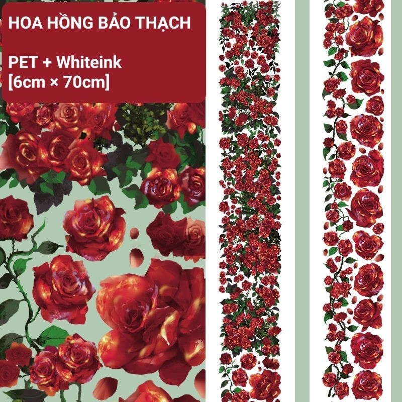 (Chiết chu kì) băng dính PET nền trong [Hoa hồng bảo thạch]