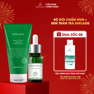 Bộ Đôi Làm Sạch Sâu, Giảm Mụn Dành Cho Da Dầu SRM Derladie Herbal Extract 150ml, Serum Derladie Herbal Extract 10ml