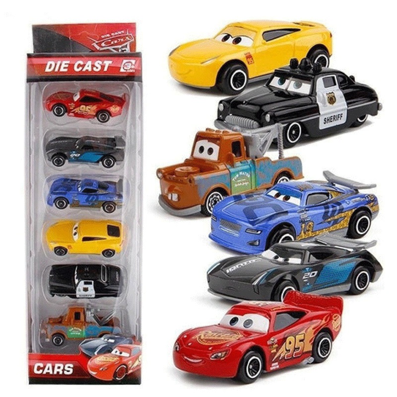 Bộ Đồ Chơi Combo 6 Xe The Cars Mcqueen 1:64 Bánh Đà