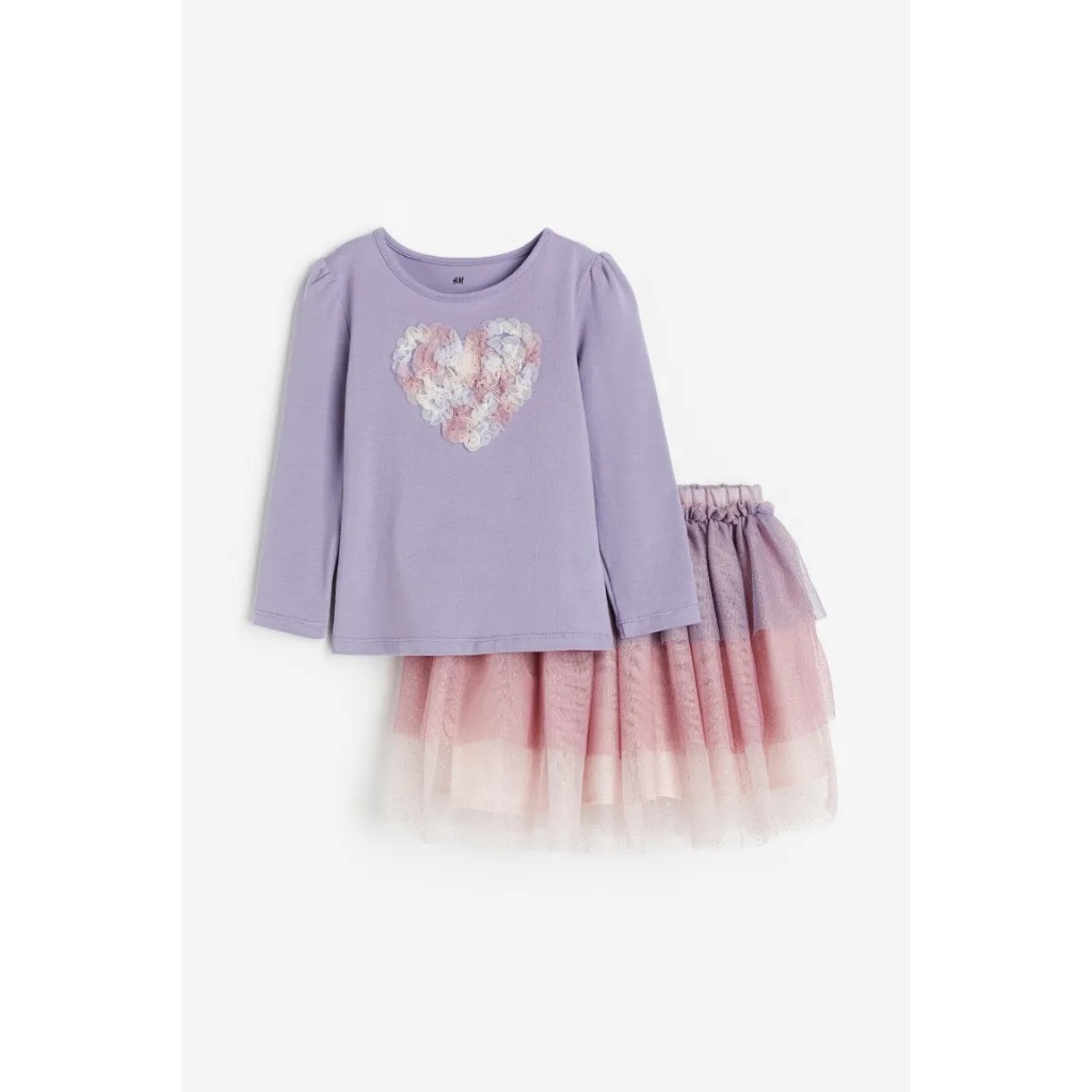 Set áo chân váy hồng rainbow tím hồng nơ HM H&M _hàng chính hãng authentic