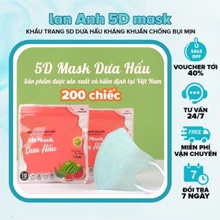 Khẩu Trang 5D Dưa Hấu 4 Lớp Giúp Kháng Khuẩn Ngăn Chặn Khói Bụi Thiết Kế Quai Thun Ôm Sát Mặt.Khẩu Trang 5D Lan Anh Mask