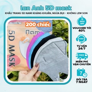 200 Chiếc Khẩu Trang 5D NAMI Kháng Khuẩn, Ngừa Bụi - Khẩu Trang Y Tế Thiết Kế Ôm Sát, Dễ Thở, Không Lem Son