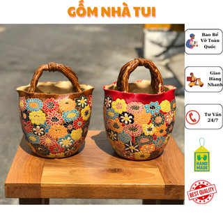 Bình hoa bách hoa dáng giỏ hoa cắm hoa trang trí decor