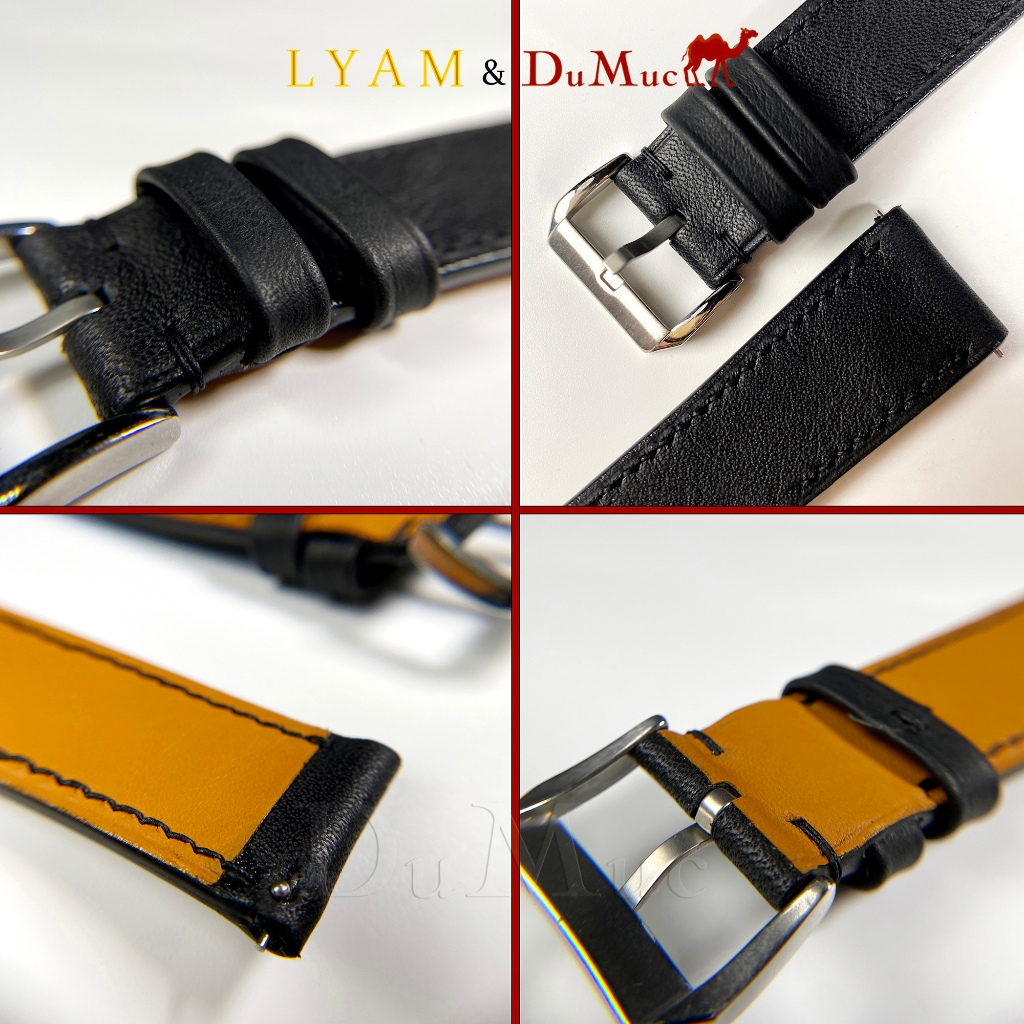 Dây da đồng hồ DU MỤC Leather Da Swift Hass Leather from Pháp - Black DTW001D1
