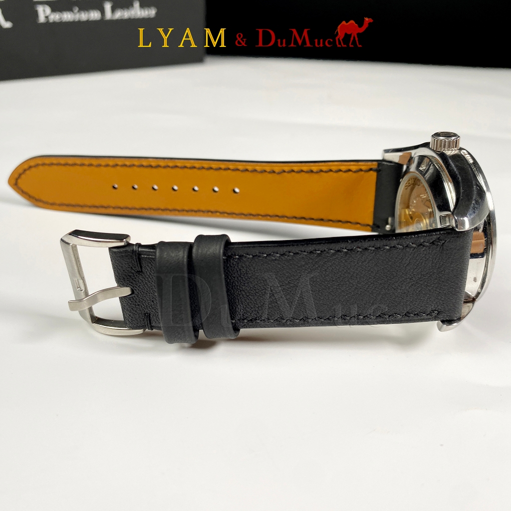 Dây da đồng hồ DU MỤC Leather Da Swift Hass Leather from Pháp - Black DTW001D1