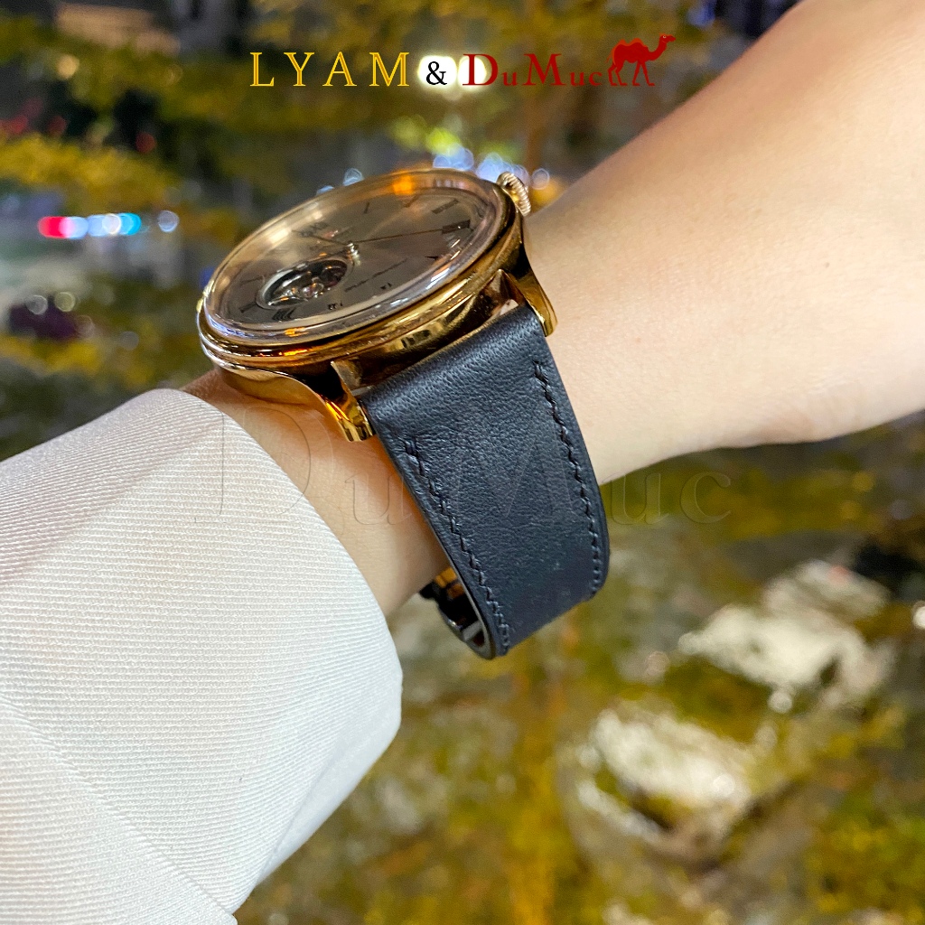 Dây da đồng hồ DU MỤC Leather Da Swift Hass Leather from Pháp - Black DTW001D1