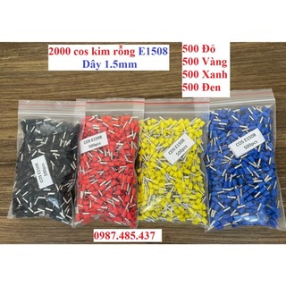 Combo 2000 đầu cos kim rỗng ( 0.5 - 6mm2) 4 màu xanh đỏ vàng đen E0508, E7508, E1008, E 1508, E 2508