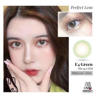 Lens Ảnh Mắt Thật, kính áp tròng E4 GREEN dia 14.0 xanh lá không viền có độ cận sáng nhẹ dùng 1 năm