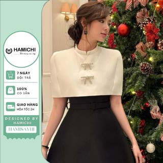 Set Váy Nữ Kèm Áo Choàng Vai Hamichi_fashion, Set Váy Sang Trọng Hàng Thiết Kế Cao Cấp