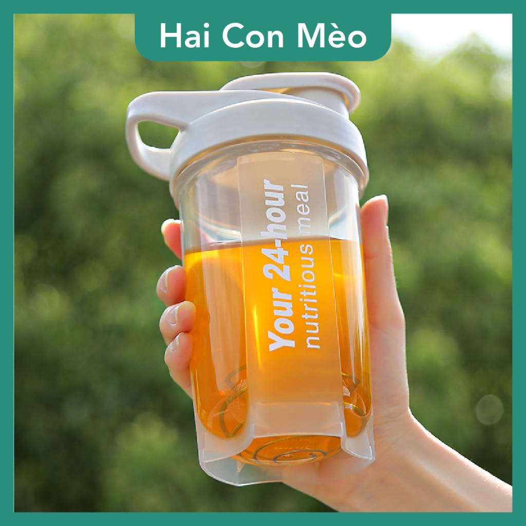Bình lắc shaker whey tập gym bình nước thể thao shaker pha sữa protein kèm bóng lắc 500ml