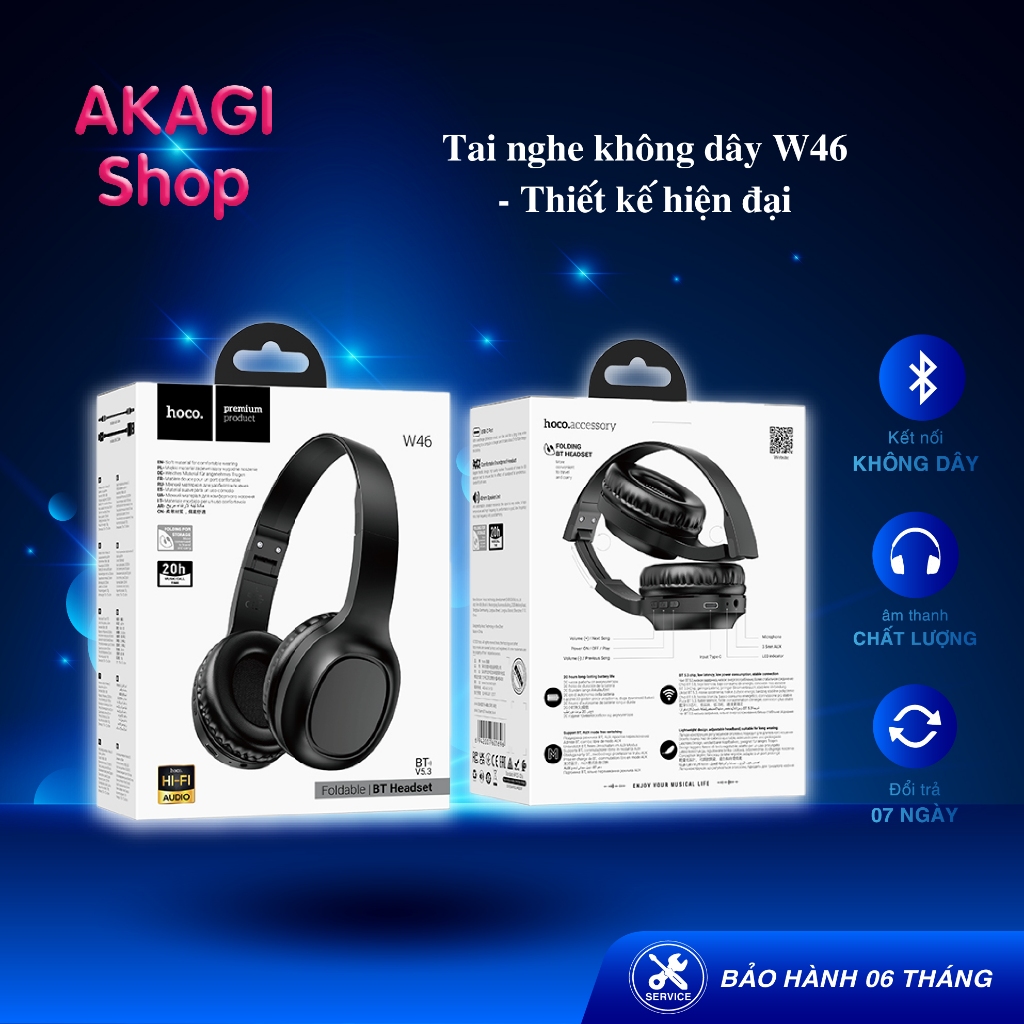 Tai nghe Bluetooth W46 Kết nối Công nghệ Bluetooth 5.0 Hiệu suất Vượt trội, Tiện lợi sử dụng, Phụ ki
