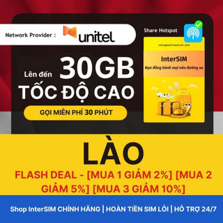 【sim du lịch lào sim nội địa lào】【nhà mạng unitel】【30gb internet tốc độ cao 4g / 5g có nghe gọi】sim du lịch intersim