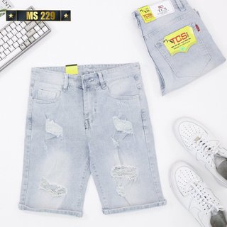 Quần short jean nam xước chất bò - quần short demin lửng nam co giãn thời trang cao cấp Pn_shop90 ms304