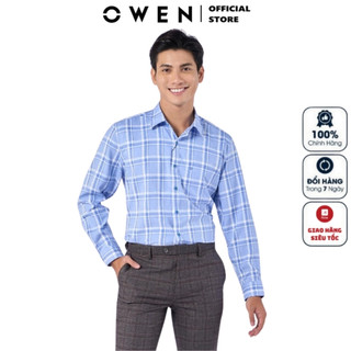 Áo Sơ Mi Dài Tay Nam OWEN AR220805DT Somi Công Sở Vải Nano Cao Cấp Kẻ caro lớn xanh trắng Dáng Suông Tà Lượn Có Túi