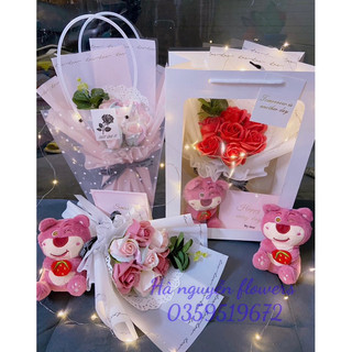 -Set Hoa hồng cầu vồng 7bông tặng kèm túi thiệp