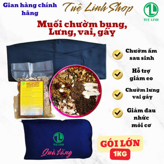 Set 1kg muối thảo dược chườm bụng, lưng, vai gáy + 1 đai quấn (tặng túi đựng muối)