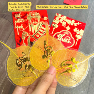 Lá bồ đề - chữ nhũ vàng - phúc - lộc - tài - bình an