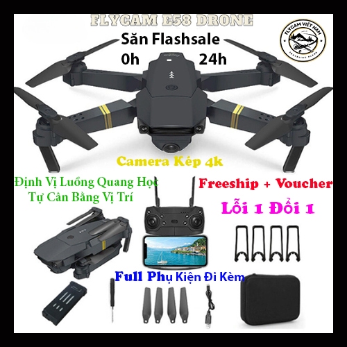 Flycam E58 Camera Kép 4K, Kết Nối Wifi Điều Khiển Từ Xa Bằng Điên Thoại Quay Phim và Chụp Ảnh Full HD