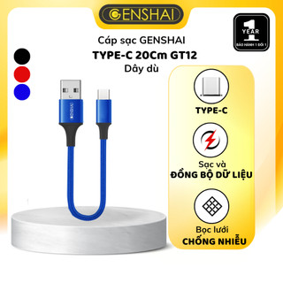 Dây cáp sạc ngắn chất liệu cao cấp Genshai GT12 USB to Type C dây dù 20cm chính hãng cho somi, opp*....