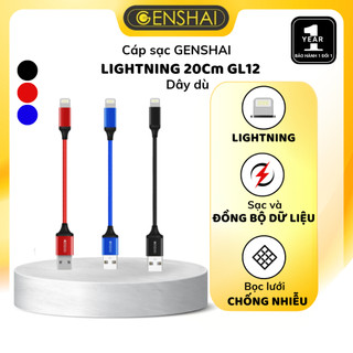 Cáp sạc ip lightning ngắn GENSHAI GL12 USB to Lightning dây dù 20cm tiện dụng cho pin sạc dự phòng