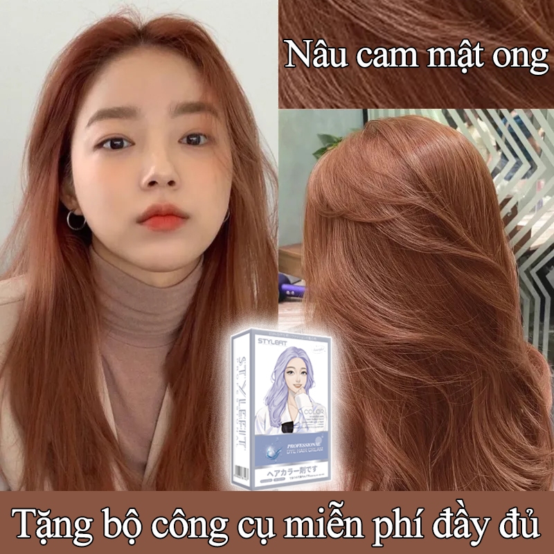 Màu Tóc Trắng Sáng Phong Cách Hot 2024🎃🍕Nâu cam mật ong，Thuốc Nhuộm Tóc