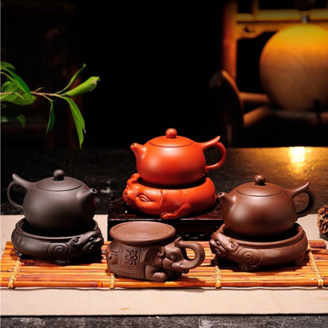 Đôn voi mini cõng ấm trà, chén, chậu bonsai (Dụng cụ kê nắp ấm, kê ấm tử sa hình Trâu, Thiềm Thừ)