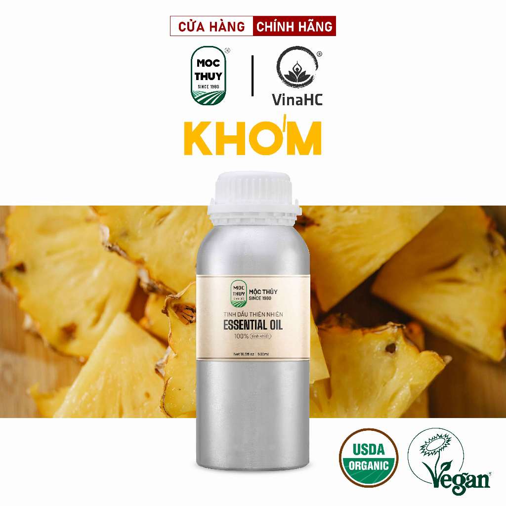 Tinh dầu Khóm nguyên chất hữu cơ MỘC THỦY dung tích 500ml/1L khử mùi làm thơm phòng thư giãn - Đạt chuẩn chất lượng