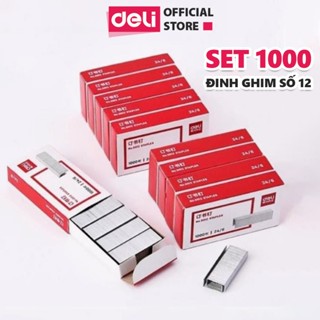 Ghim Dập Tài Liệu Số 12 Deli - Đạn ghim 24/6 - Hộp Ghim Bấm 1000 cái - 1 hộp