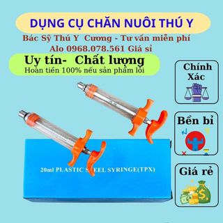 Xi lanh meka plastic 20ml, xilanh thú y, xilanh tiêm lợn, xilanh tiêm gia súc
