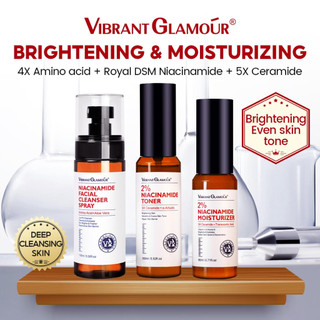 VIBRANT GLAMOUR Niacinamide 5X Ceramide Toner + Kem dưỡng ẩm + Sữa rửa mặt, Làm sáng, dưỡng trắng, phục hồi và dưỡng ẩm