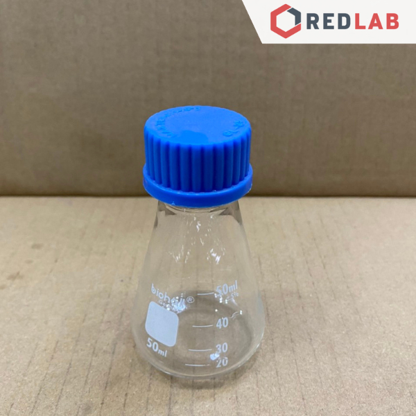 Bình tam giác nặp vặn xanh BIOHALL 50 100 150 250 500 1000 ML - GL25 GL45, chia vạch trắng, có VAT