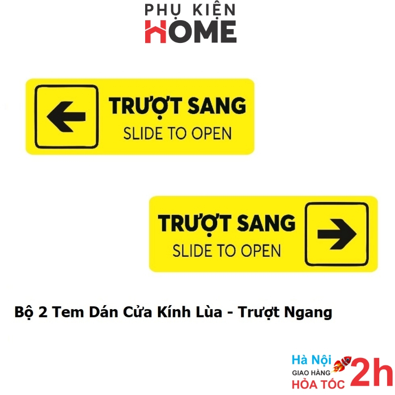 Set 2 Tem Dán Cửa Kính Lùa, Miếng Decal Nhựa Chống Nước Dán Cửa Lùa Trượt Sang Hai Bên Trái Phải, Ph