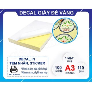 Decal giấy đế vàng a3 xấp 100 tờ