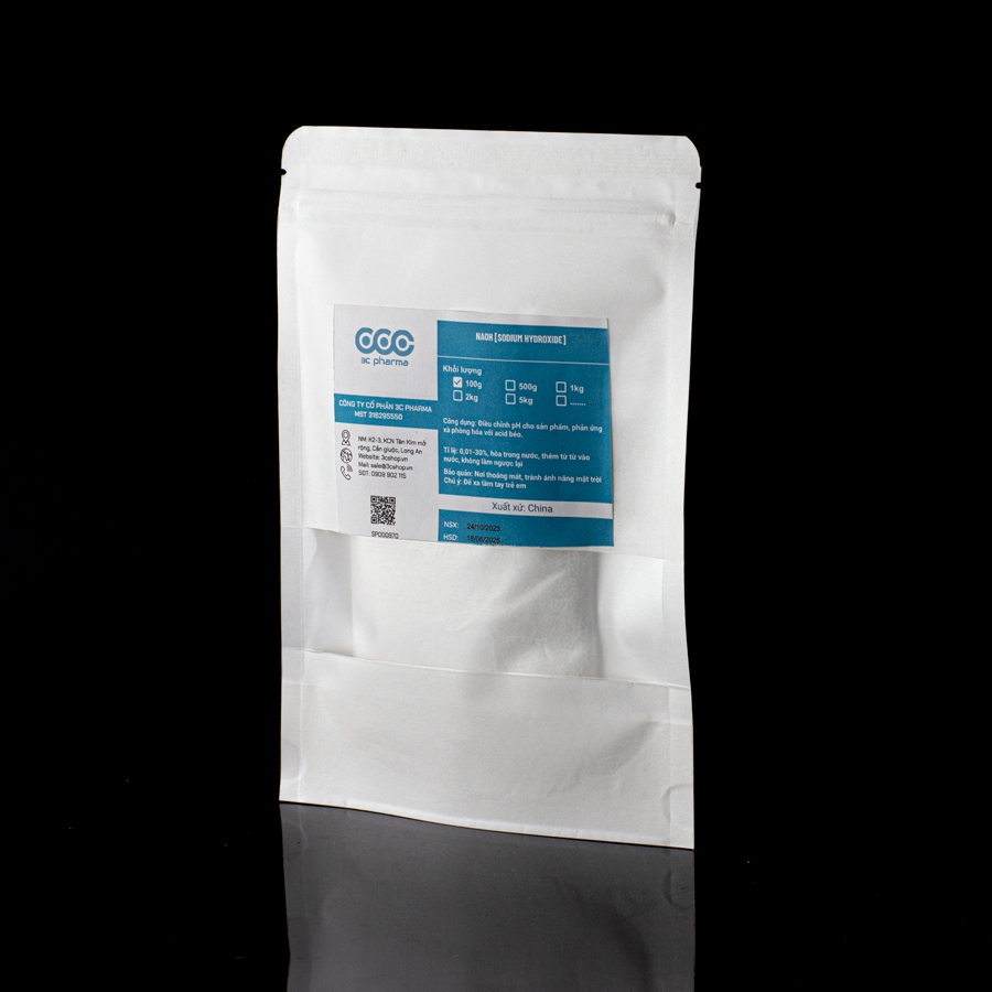 NaOH (Sodium hydroxide) 100gr làm xà phòng, nguyên liệu làm mỹ phẩm - 3C