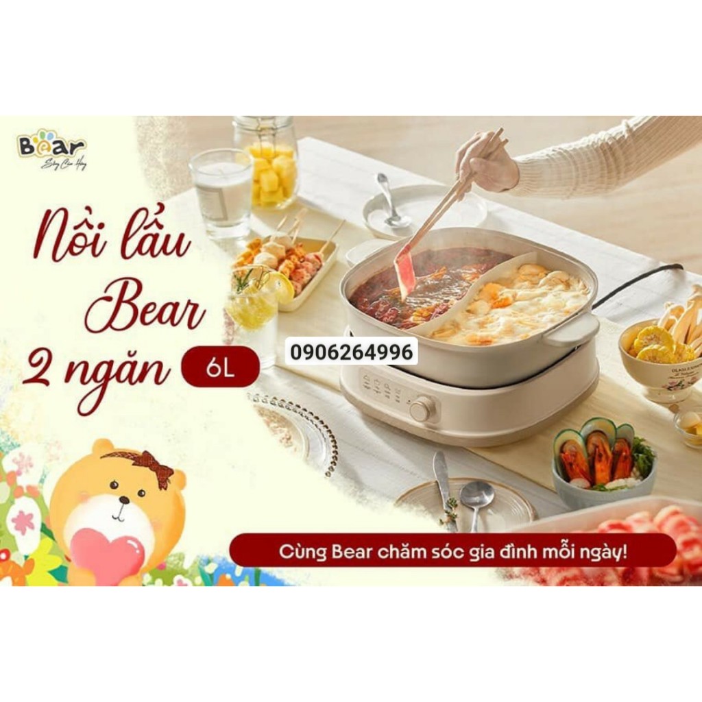 💥 Nồi Lẩu 2 Ngăn 6L BEAR-SB NL60U, Nhiều Chế Độ Nấu Lẩu Hầm Ninh Chiên Rán Xào Chống Dính - BH 18 Th