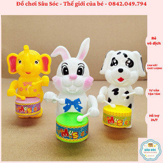 Đồ chơi thỏ đánh trống vặn cót, các con vật gõ trống lên dây cót vui nhộn cho bé