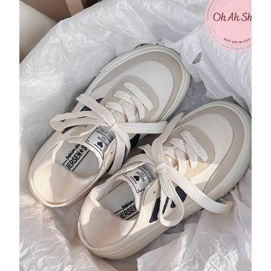 🍓  Giày Nữ Đi Học Giày Vải Canvas Phối Da Lộn Màu Xám Hàng Loại 1